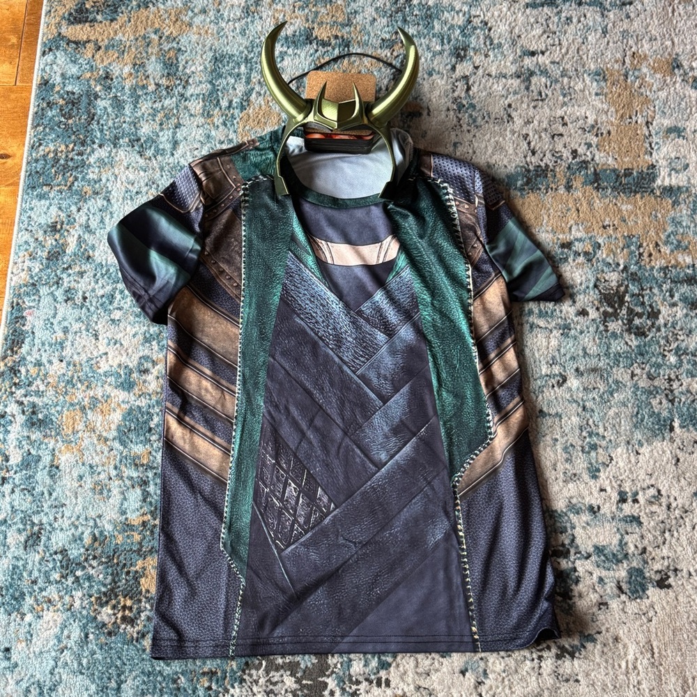 Marvel Loki Costume T-Shirt with Horned Headpiece